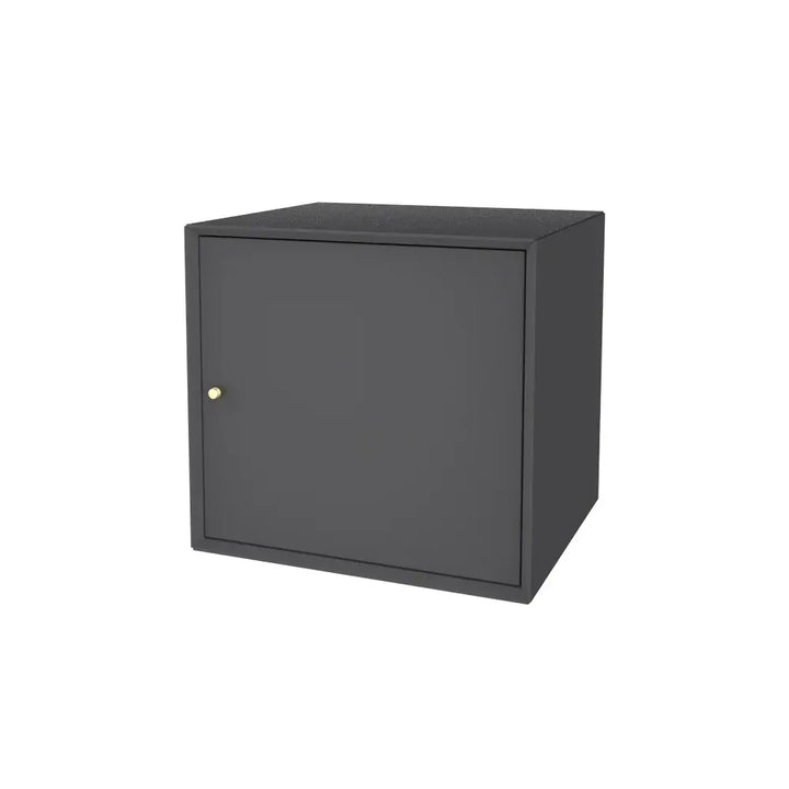 Væghængt sengebord i mørkegrå med guldknap, produceret i Europa med dansk design.