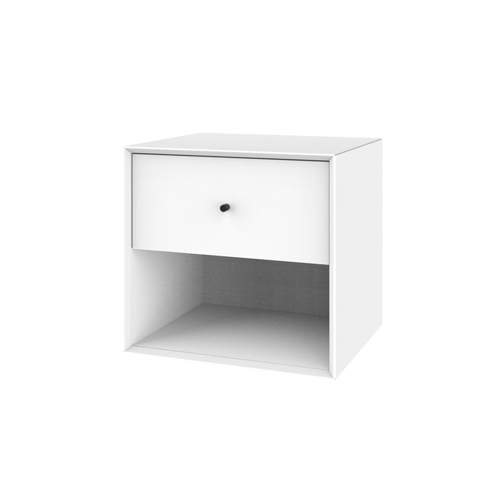 æghængt sengebord hvid MDF med sort håndtag - stilrent design til moderne hjem