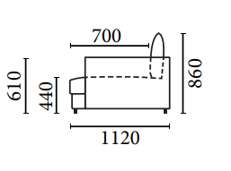 Måltegning af Cloud Roomy sofa med dimensioner 1120x860x610 mm, designet til moderne boligindretning.